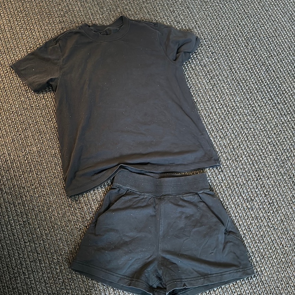 Lululemon shirt and short set — black w/ multi colored dots size xs